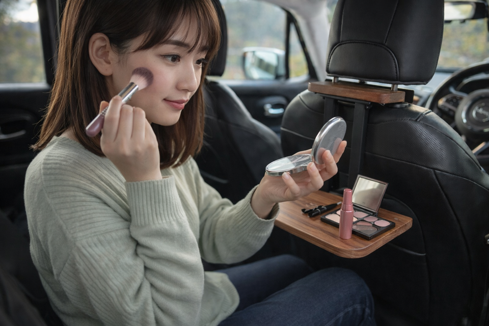 ☆タイムセール【ウォールナット】後部座席用の車載デスク 車中泊