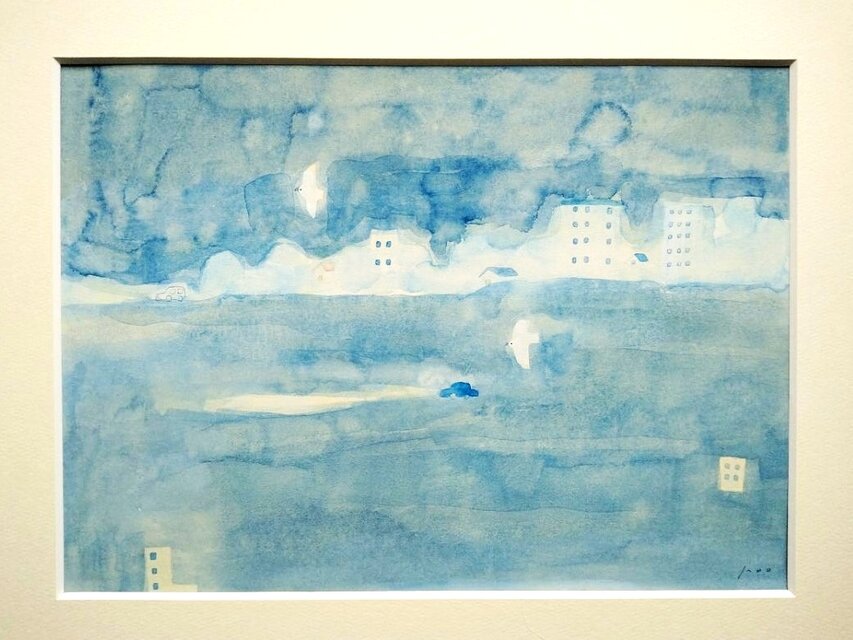 一点物｜絵画｜原画「青い街の夜」※額縁入り（四つ切サイズ）送料無料
