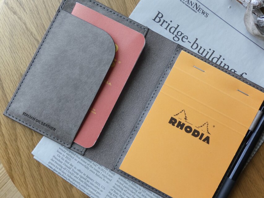 イタリア革のメモ帳カバー／ブロックロディアNo.13専用／グレー