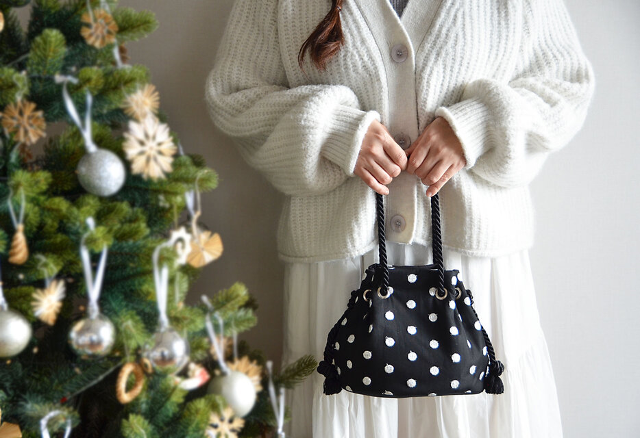 数量限定！チュール刺繍ドット 2wayマリンバッグ シルバー　クリスマスギフト・ご褒美にも◎