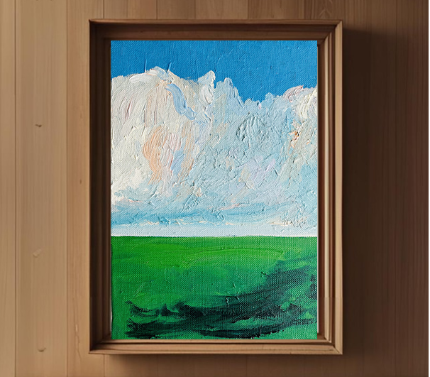 原画「壮大な雲と草原」サムホール・油彩