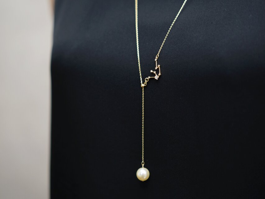 簡単つけはずし【14kgf・ロングネックレス】選べる 星座 パール/かぶってつけれる 70cm