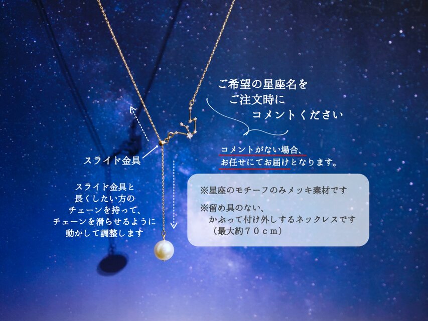 簡単つけはずし【14kgf・ロングネックレス】選べる 星座 パール/かぶっ