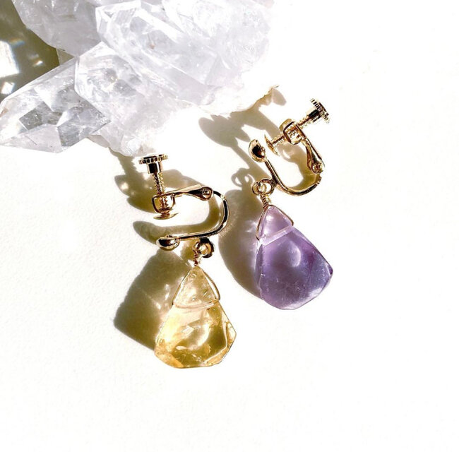 天然石アメトリン一粒イヤリング/ピアス