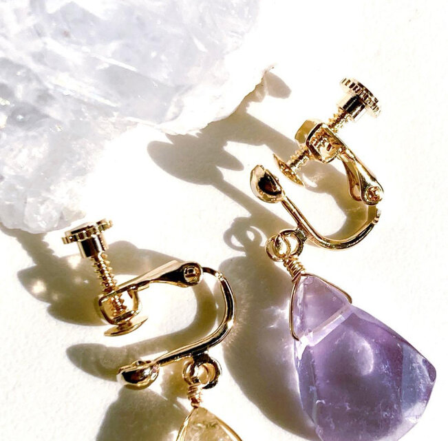 天然石アメトリン一粒イヤリング/ピアス | iichi 日々の暮らしを