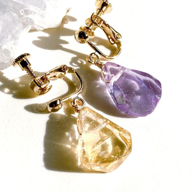 天然石アメトリン一粒イヤリング/ピアス | iichi 日々の暮らしを