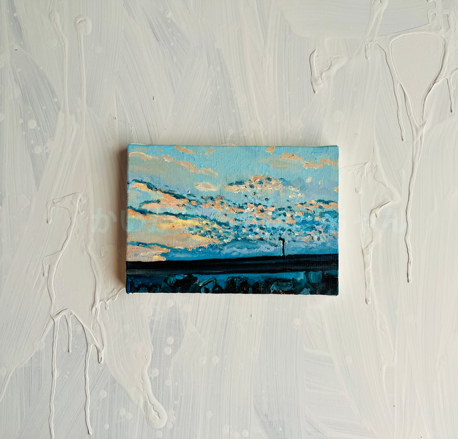 16×23㎝「優しい夕空」サムホール・油彩・原画 原画・油彩「優しい夕空」絵画・サムホール（16×23㎝）アート