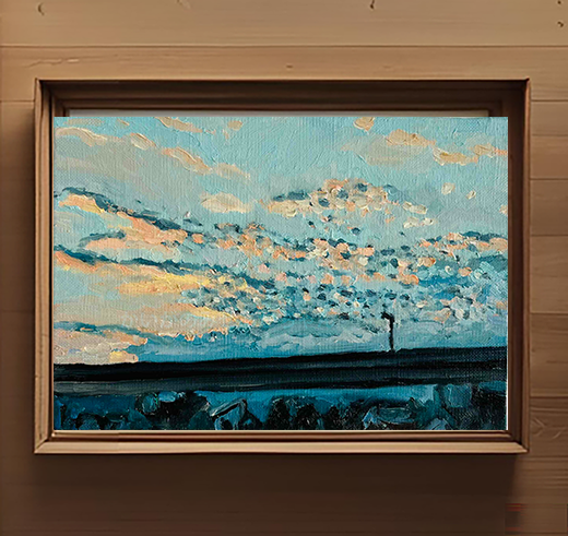 原画・油彩「優しい夕空」絵画・サムホール（16×23㎝）アート