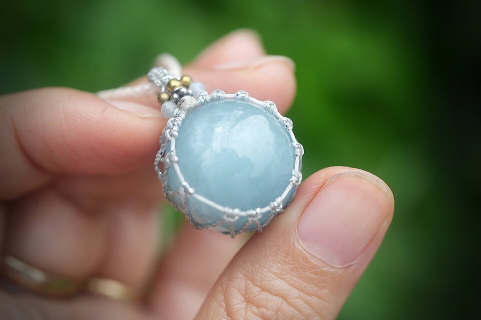 海のシラー アクアマリン マクラメネックレス 1799 | iichi 日々の