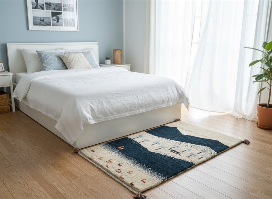 新入荷】ペルシャ ギャッベ　玄関マット大　122x80cm　風景　ヤシの木　テント　BB21366G