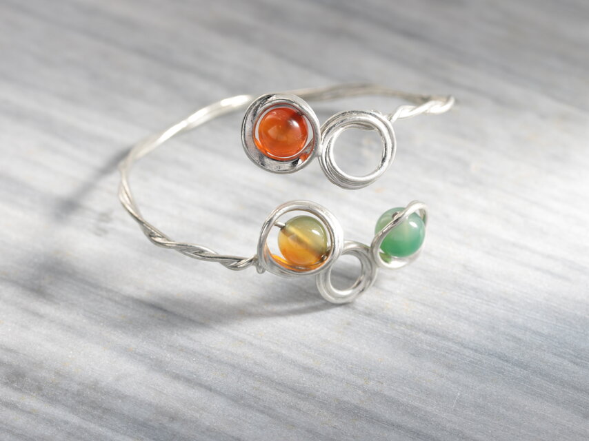 錫と天然石のバングル　ZAKALY　マルチカラーアゲート