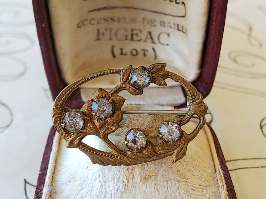 アンティーク　ペーストガラス　Floral楕円のブローチ