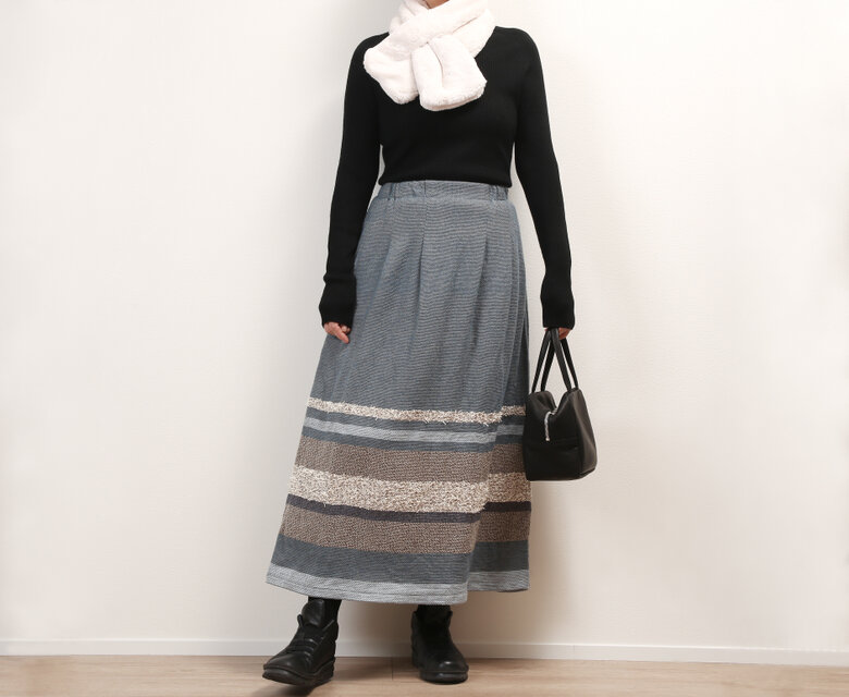 #453タックギャザースカート(裾ボーダー)