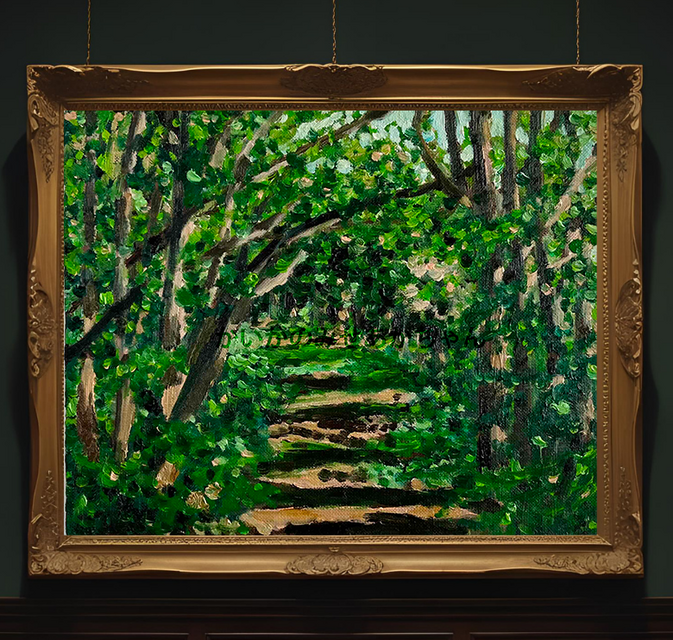 原画・油彩「森の散歩道」絵画・F3（22×27㎝）アート・キャンバス
