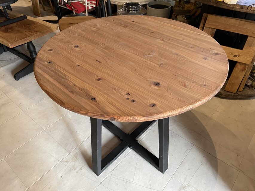 在庫あり　即納　Hotaru 丸テーブル　机　リビング　ダーク　アイアン　カフェ　アップサイクル　天然木　無垢材