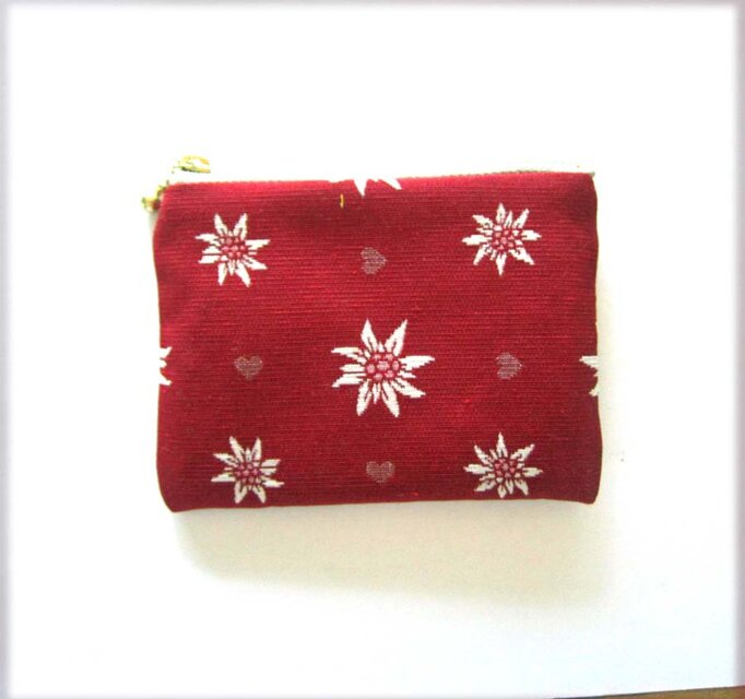 フランス生地（S）　エーデルワイスとハートのポーチ　鍵入れ　カード入れ　コスメ入れ