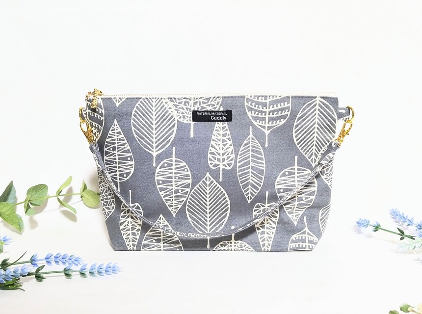 北欧リーフの2Way横長ポーチ(グレー)