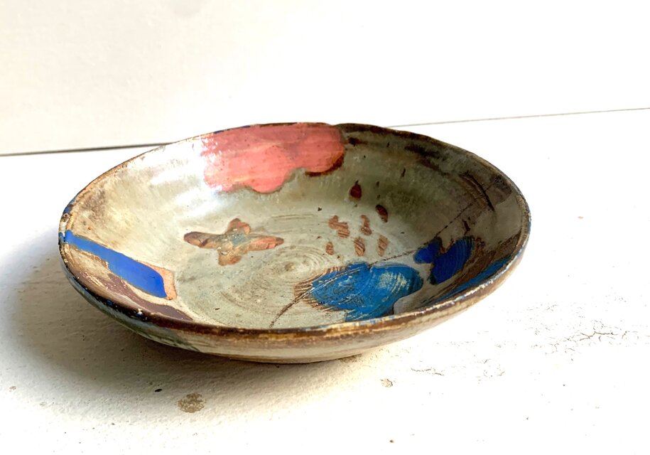 錆青ピンク2　浅鉢18cm