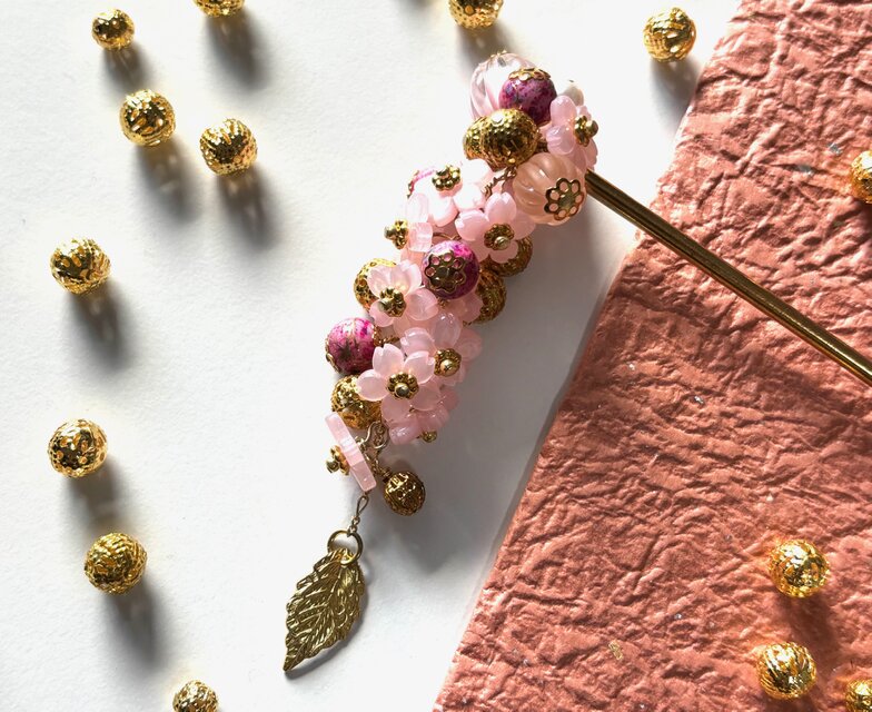 かんざし　かんざし　枝垂れ桜　小花　一本挿し　一本簪　さくら　サクラ　春　ピンク　桃色