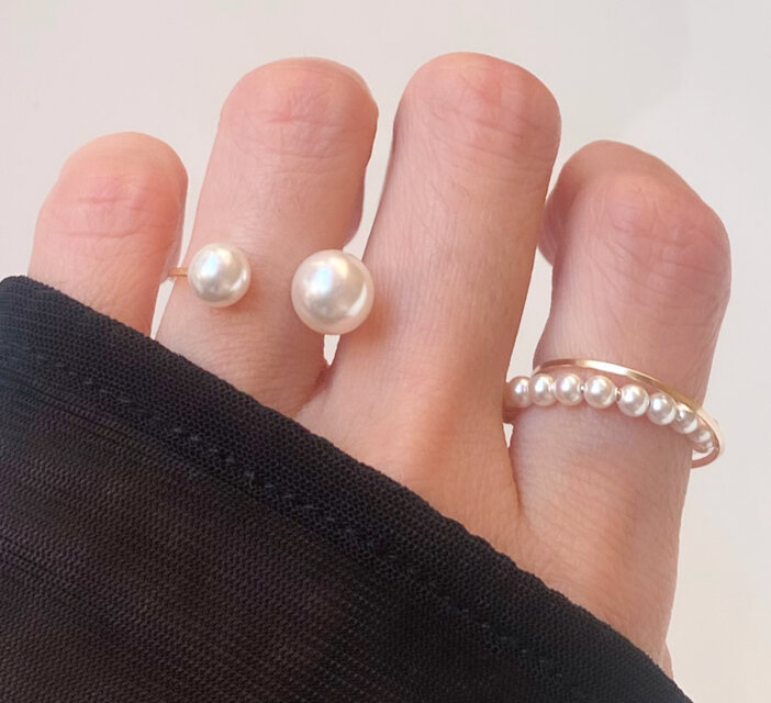 pearl ring 2点セット Fluid & Twins pearl クリスタルパール