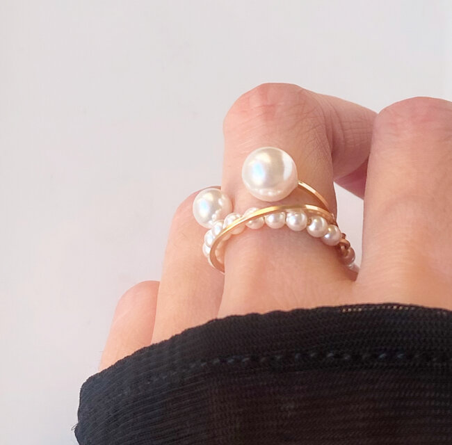 pearl ring 2点セット Fluid & Twins pearl クリスタルパール