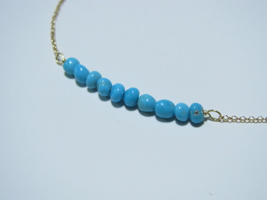 k18YG*【12月誕生石】スリーピングビューティーターコイズ（AAA）一文字ネックレス
