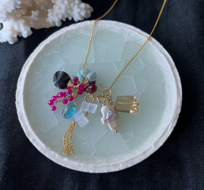 【K14gf】ブラックスピネルとルビーの付け替えネックレストップ(チェーンはつきません)