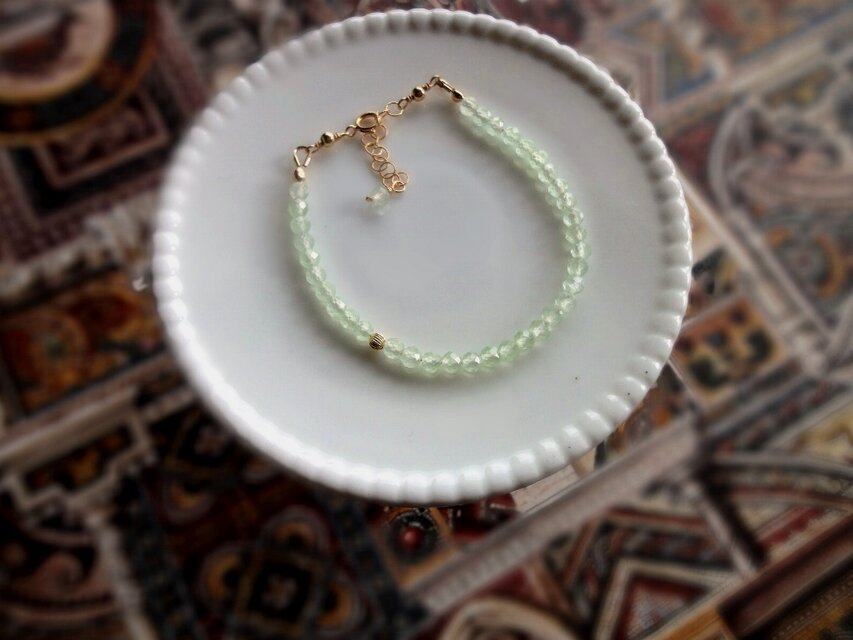 天然石 プレナイトのコードブレスレット ■ Turning Point 14KGF