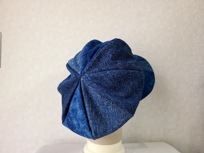 魅せる帽子☆ふんわり♪藍染めとデニムのグラデーションキャスケット～ネイビー