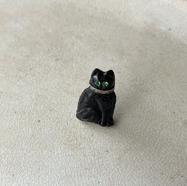 アンティーク　クラッカーチャーム　チェコガラス　黒猫