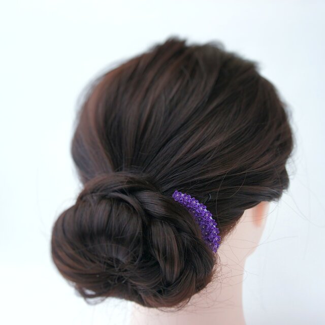 ヘアコーム 〔すみれ〕つまみ細工 紫色 パープル  春の花 コームかんざし 髪飾り ハイカラ シンプル 着物 和装 人気