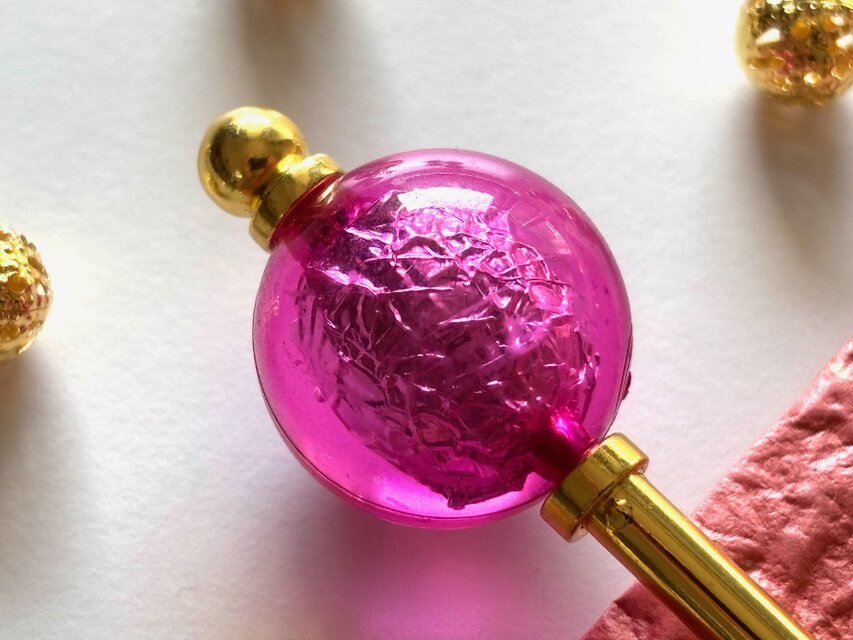 かんざし　飴玉の様なシルバーホイール入りビーズ　濃ピンク　一本挿し　一本簪　涼しげ　透明　クリア　春夏秋　桜　さくら　サクラ