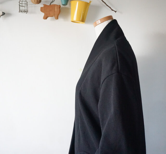 コットン裏毛起毛ニット生地コーディガン（黒）