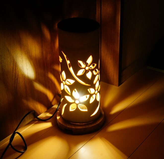 ◆両面彫◆竹灯り・竹あかり・竹灯籠　 ～～ 癒しの灯り ★木漏れ日の中★～～