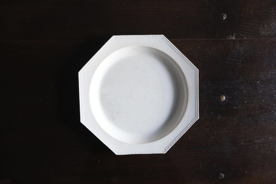 CREIL ファイアンスフィーヌ オクトゴナル ダイヤレリーフ 中皿 28.5cm フランス アンティーク 0502013