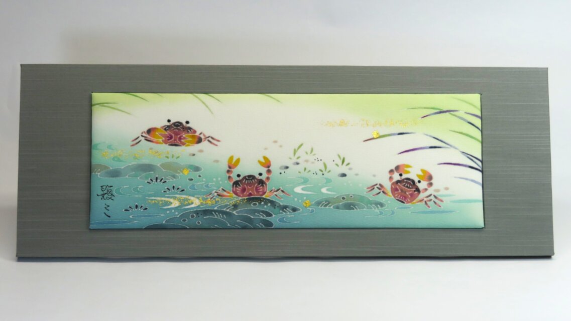 工芸アート　手描き染め友禅技法　額装絹アートパネル作品　F50号 限定1個】【東京手描友禅】染額(雀と木の葉) 江戸monoStyle