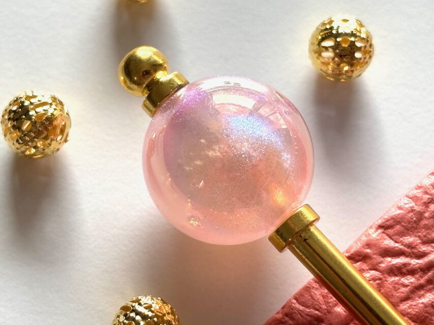 かんざし　星雲の様なグリッタービーズ　ピンク　一本挿し　一本簪　涼しげ　春夏　涼しげ　桜　さくら　