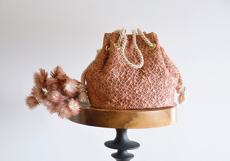 【数量限定 プレミアム】イタリア製　小花柄膨れジャガード　2wayマリンバッグ　テラコッタピンク