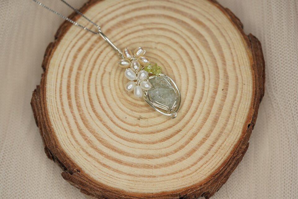 アクアマリン＆淡水パールペンダントトップ１