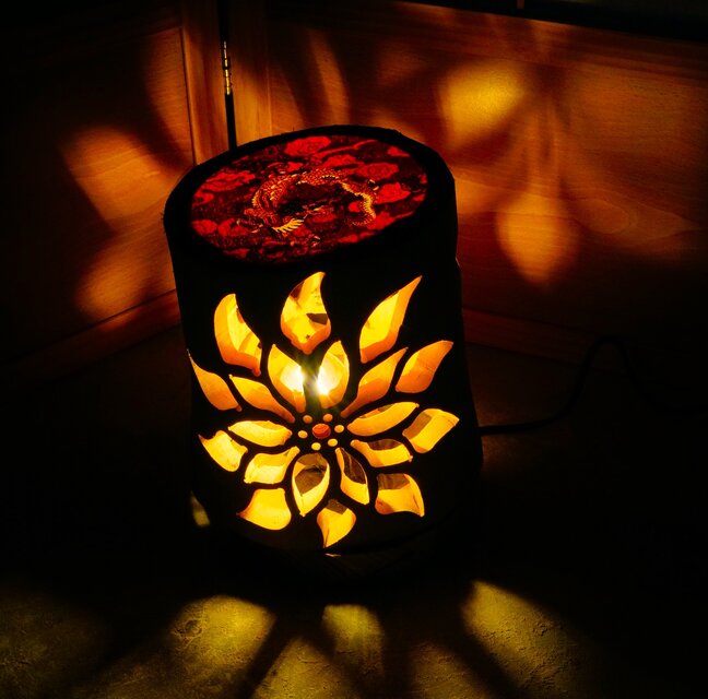 極太◇両面彫◇竹灯り・竹あかり・竹灯籠 ～～ 癒しの灯り ☆龍の紋章