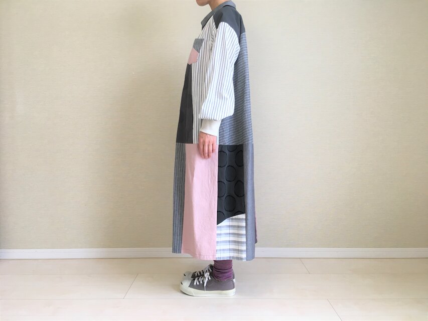 ゆったりシャツワンピ002 / ハギハギグレー