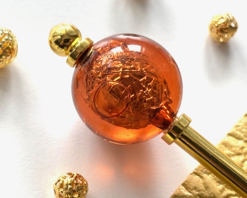 かんざし　飴玉の様なシルバーホイール入りビーズ　茶色　一本挿し　一本簪　涼しげ　透明　クリア　春夏秋　ブラウン