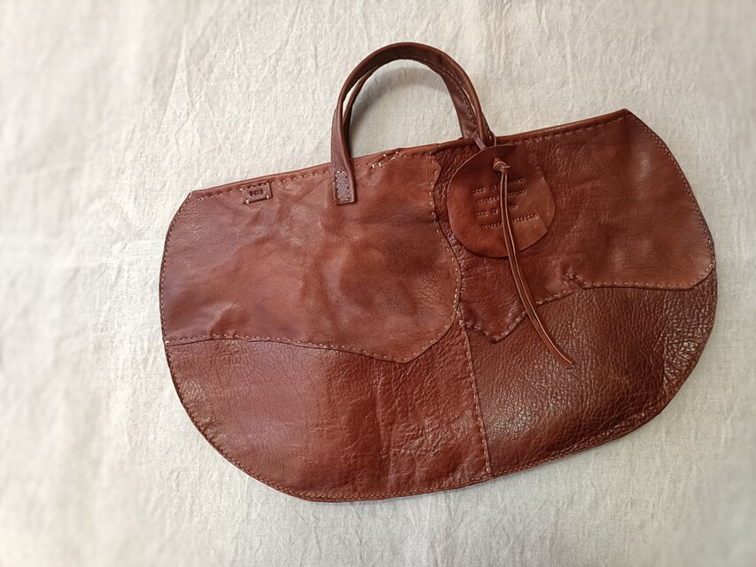 パッチtote　濃いブラウン　オイルシュリンクレザー