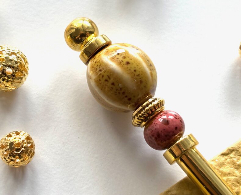 かんざし　かぼちゃの様な陶器ビーズ　黄色　イエロー　一本挿し　一本簪　紅葉　ハロウィン