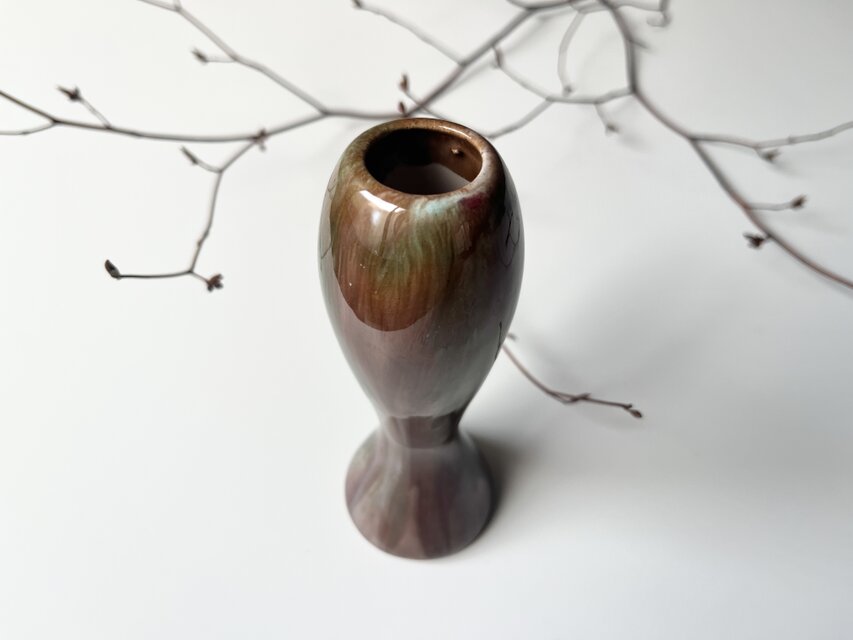 窯変釉の赤い一輪挿し、作家物、辰砂 窯変釉の赤い一輪挿し、作家物、辰砂 日本の銘窯 日展陶芸