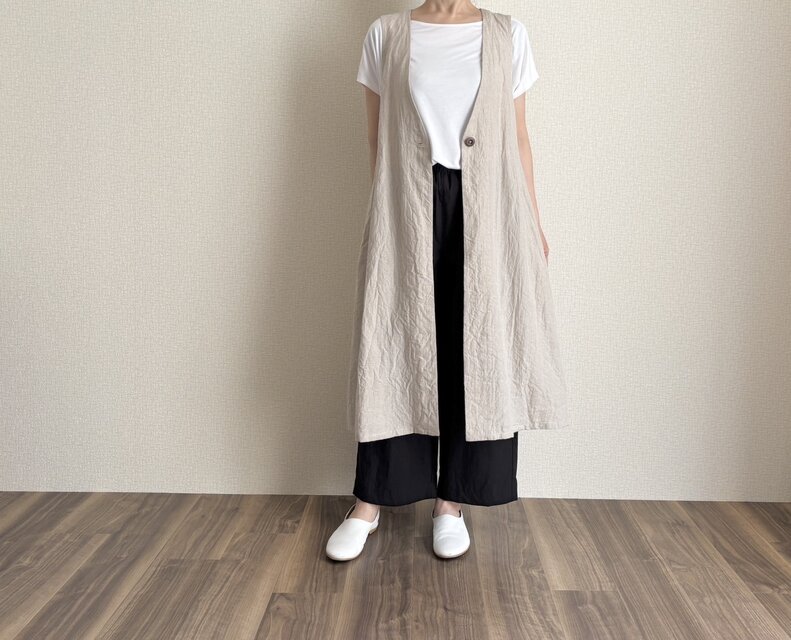 ヨーロッパリネンのロングジレ　ナチュラル