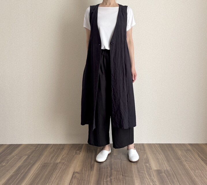 ヨーロッパリネンのロングジレ　ネイビー