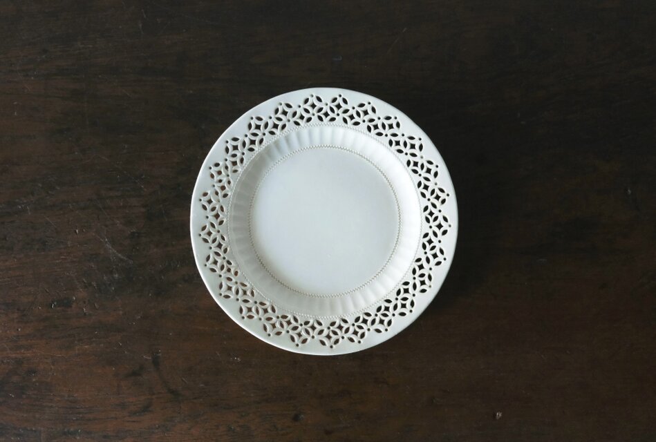 クリームウェア リーズ 可能性 レース ピアシング 平皿 φ21.5cm アンティーク 0502001