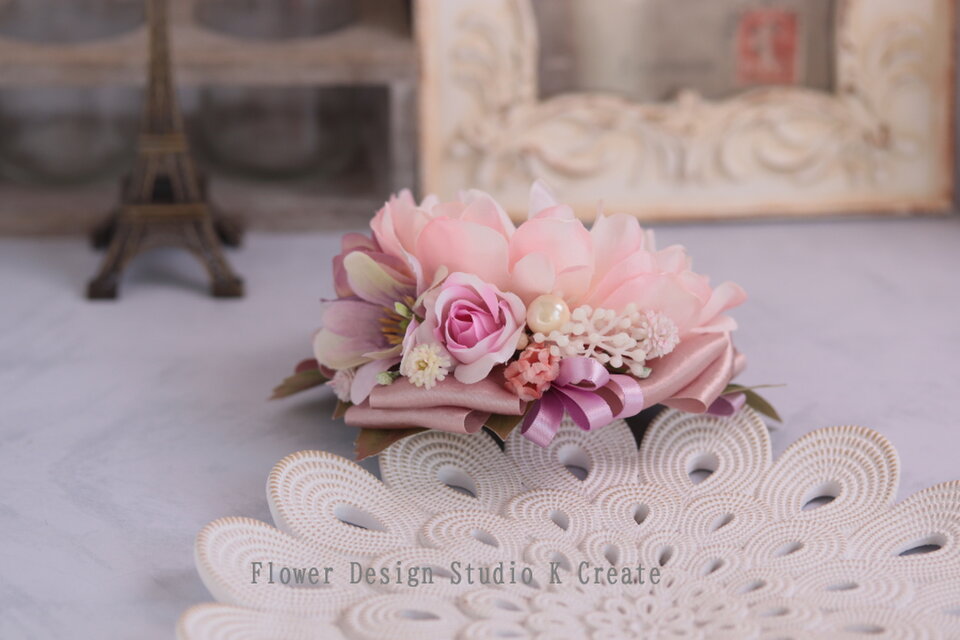 ピンクのダリアと薔薇のヘアクリップ 入学式 卒業式 結婚式 発表会
