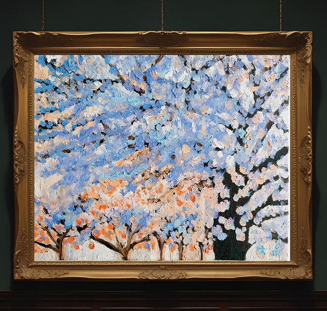 22×27㎝「朝の桜　2025.1-1」油彩・原画・F3